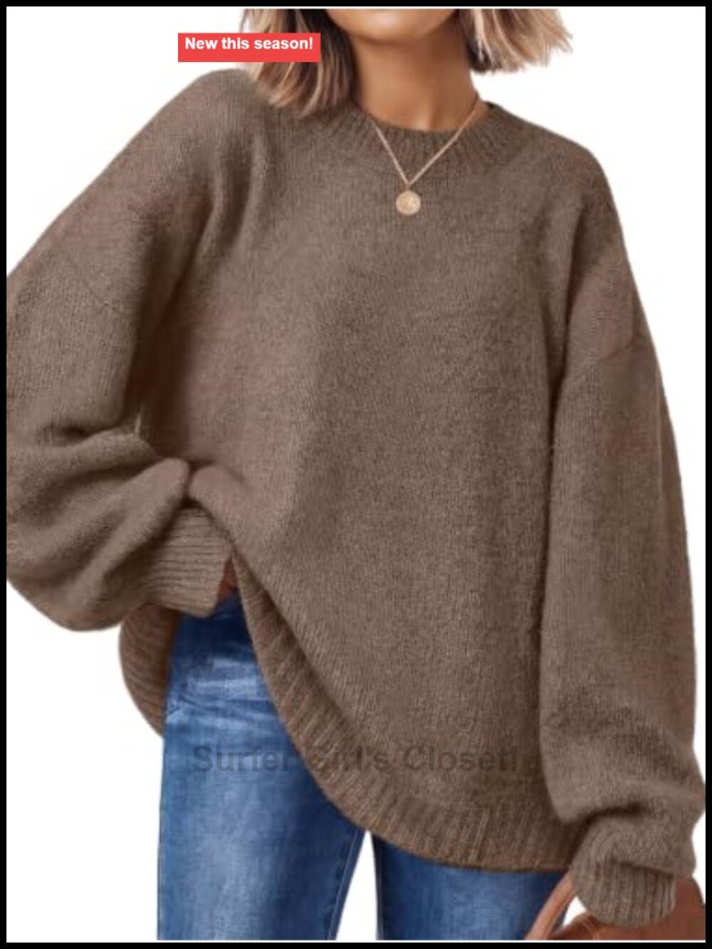 Oversized Crewneck Pullover Sweater Fuzzy Knit Long Sleeve Cozy